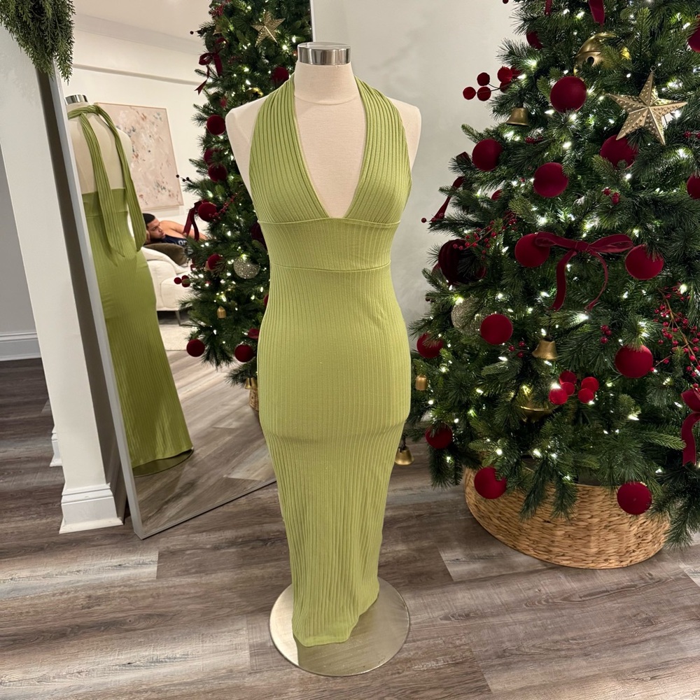 SHEIN Lime Green Halter Midi Dress